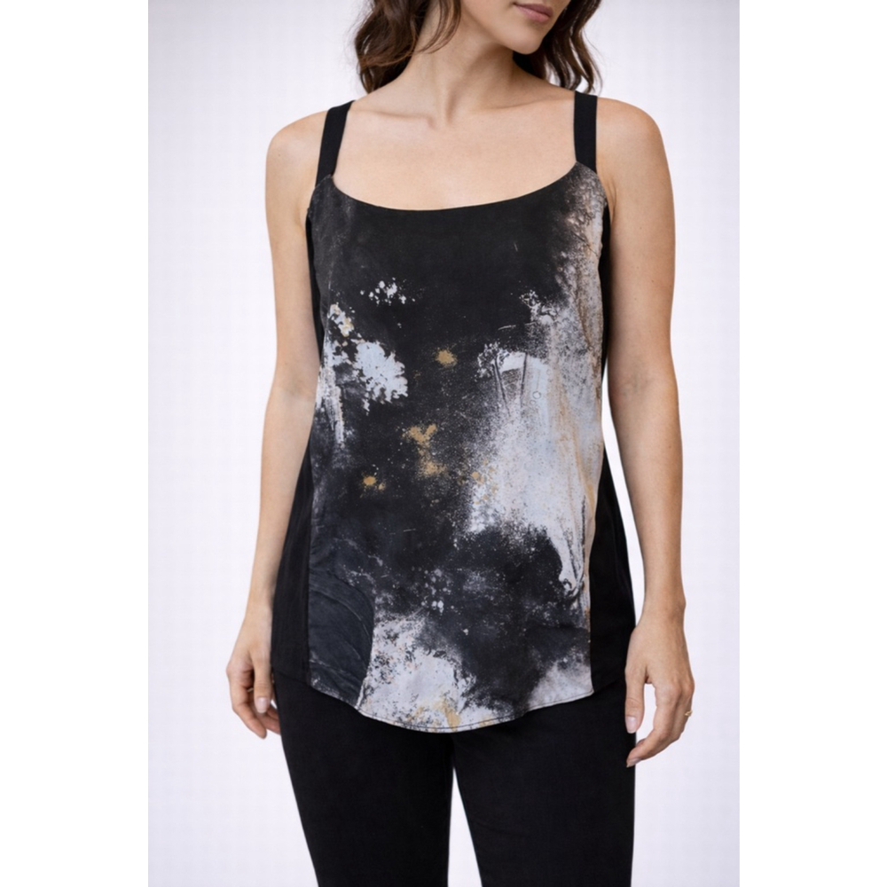Helmut Lang silk stretchy tank top size M Black Abstract Print